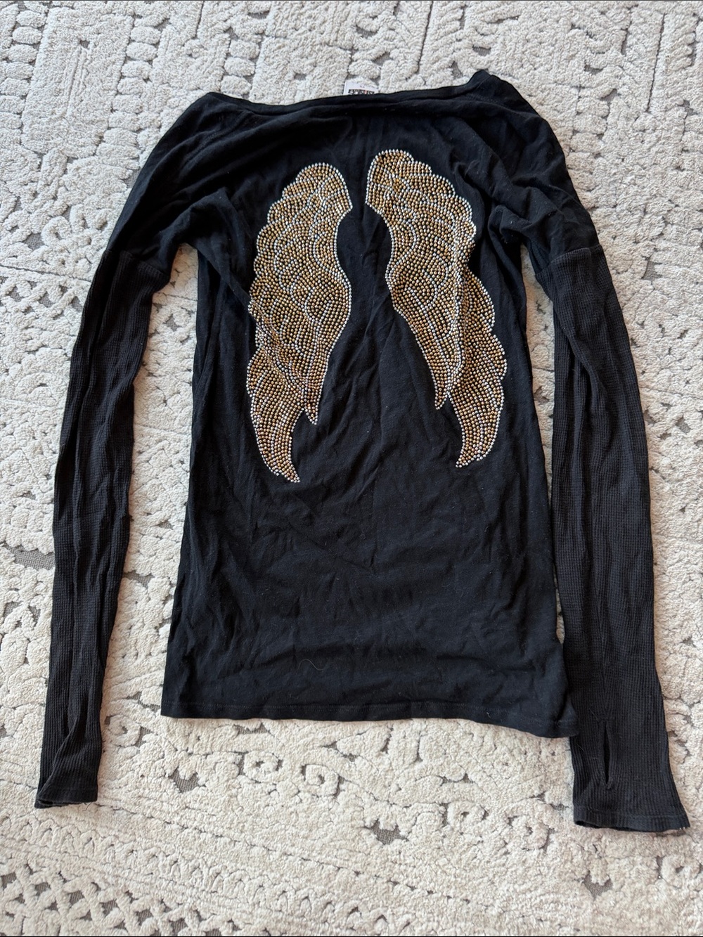 Kings of Cole Black Long-Sleeve Top with Gold Studded Wing Back